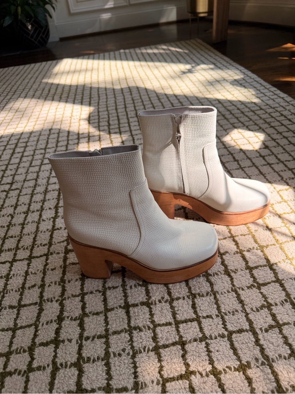 $298 Charlotte Stone Paz cream Chunky Heel Ankle Boots